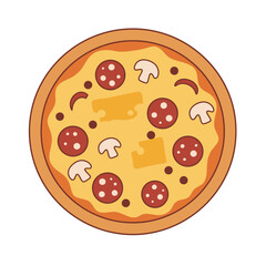 Cartoon Pizza with Pepperoni and Mushrooms Illustration