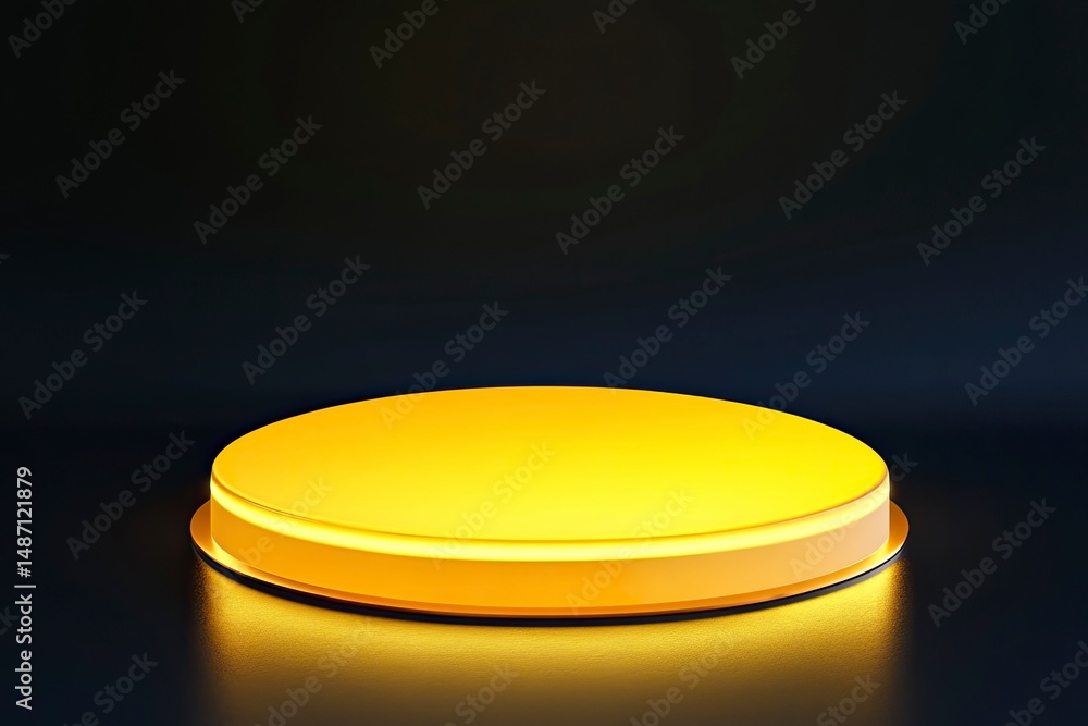 Aufkleber 3d rendering of a yellow podium pedestal with glowing light effects on a dark background, an abstrac