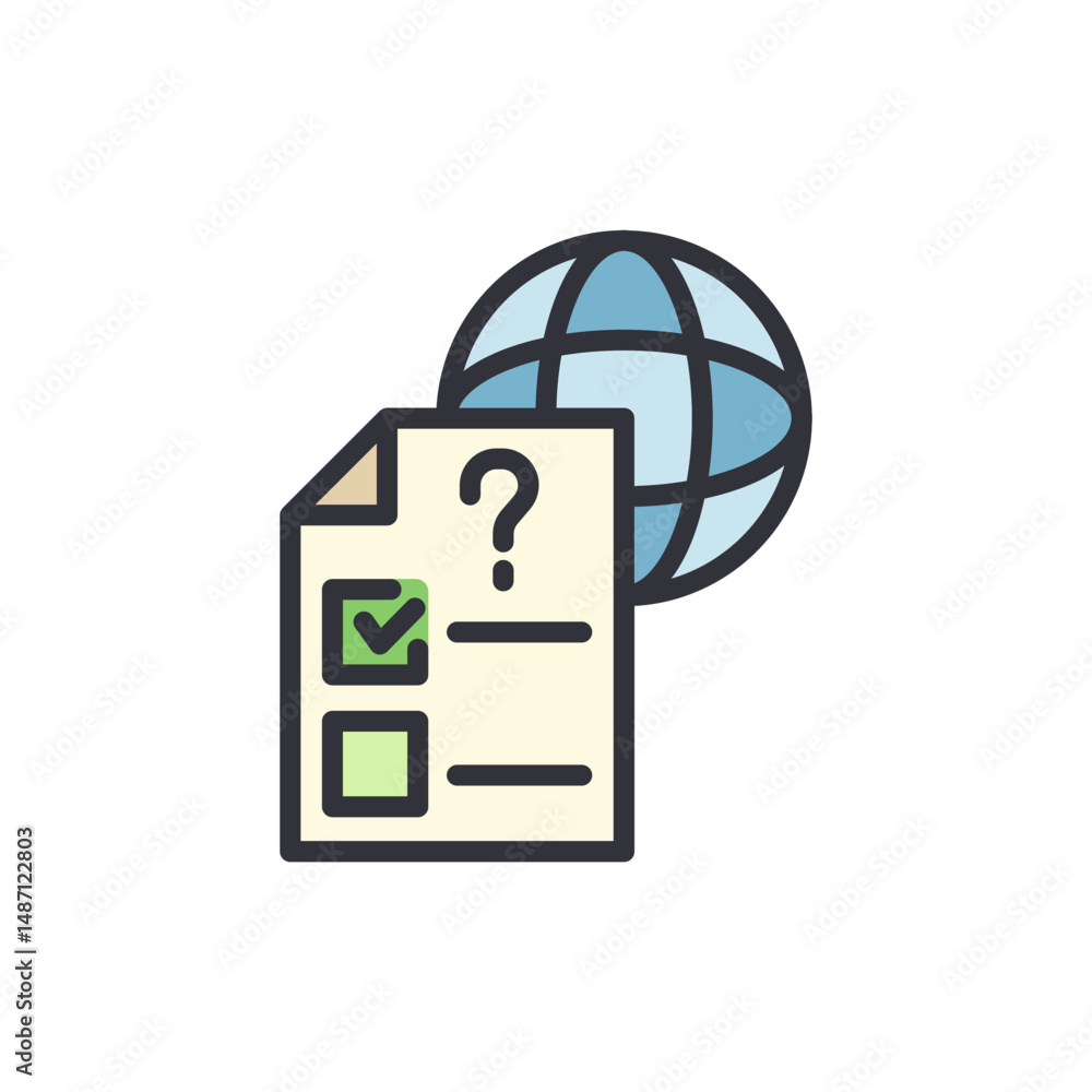 Poster online survey with checkbox and global question mark icon element