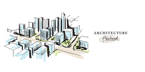 Architecture freehand drawing, Sketch Hand drawn Drawing design.