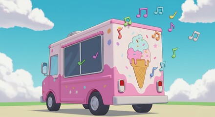 Fototapeta premium Pink ice cream truck design illustration