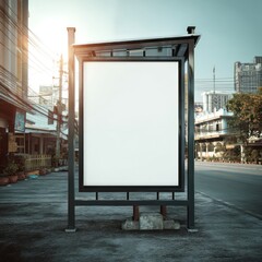 Poster mockup on a street stand with blank space available for showcasing your marketing message.