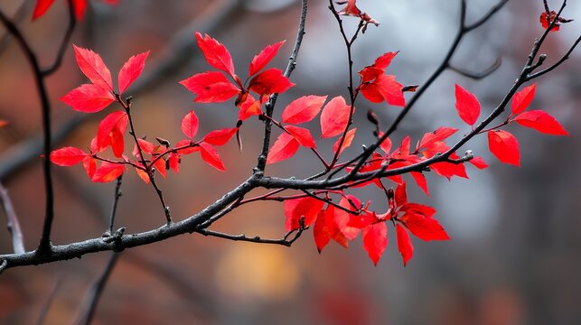 red autumn leaves in the wind