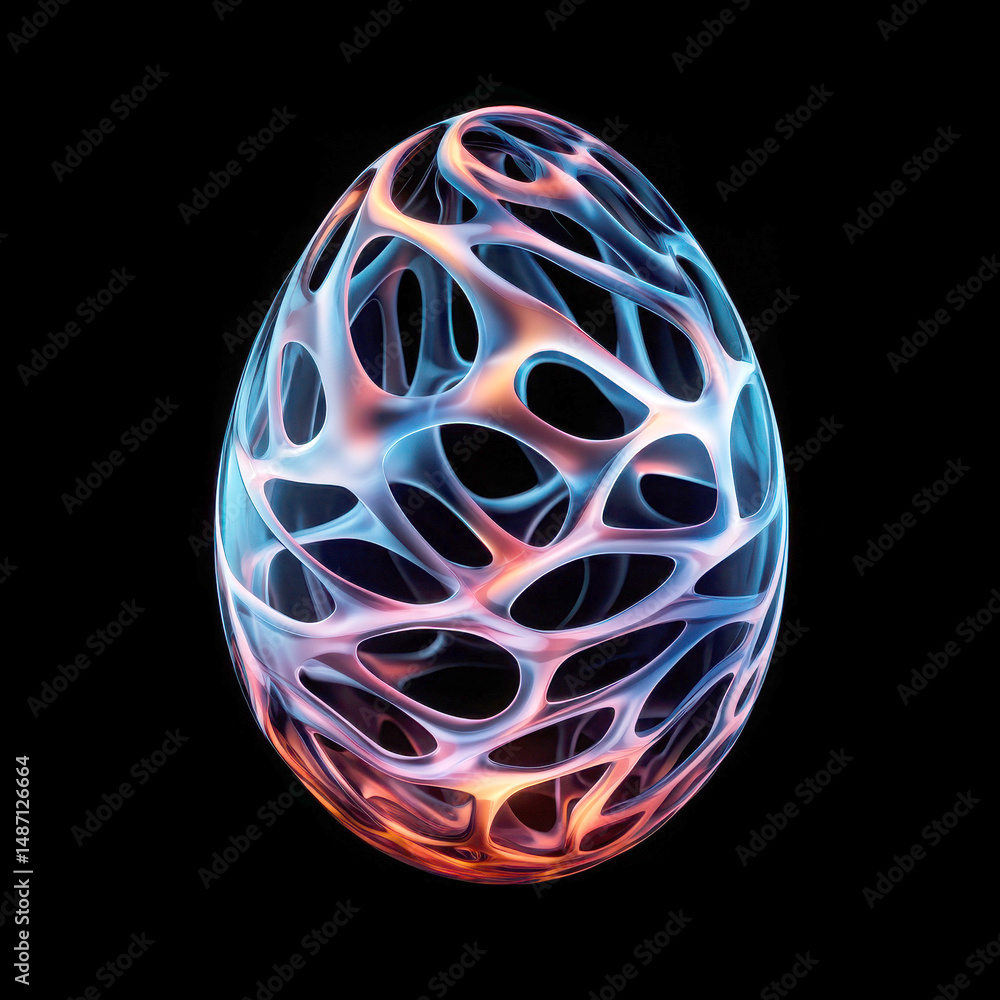 Poster a colorful, abstract egg design with intricate patterns.