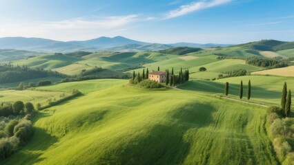 Aerial View of a House on Rolling Hills in Tuscany
