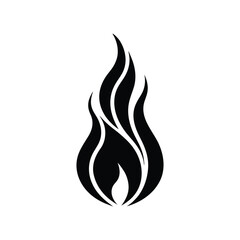 Minimalist black and white stylized fire flame isolated on a pristine white background