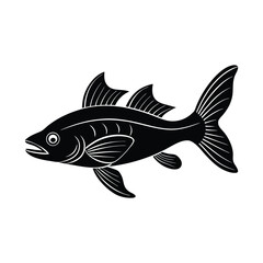 Silhouette illustration of a black fish with detailed fins on white background