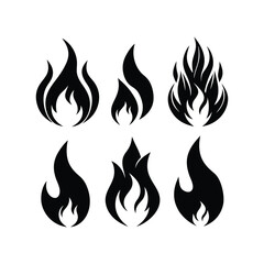 Set of simple black flame illustrations for design elements and decorative purposes