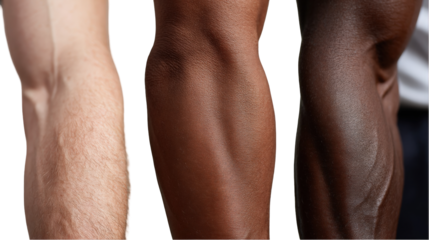 Close up of three arms with different skin tones isolated on a white background