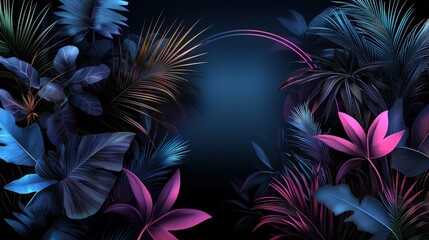 Vibrant tropical foliage digital artwork nature dark background surreal viewpoint exotic atmosphere for serenity