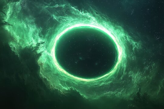 Abstract Cosmic Green Energy Portal and Nebula astronomy space cosmic universe black hole singularity event horizon nebu