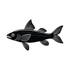 Stylized black and white fish illustration suitable for design and creative applications