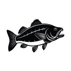 Vector illustration of a black and white fish with open mouth and detailed fins