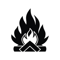 Black and white campfire silhouette illustration representing warmth and wilderness recreation