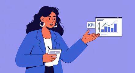 Business Woman with Kpi Graph and Notepad