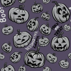 Halloween seamless pattern - creepy pumpkin lanterns with scary faces, traditional holiday halloween symbols ,seamless texture