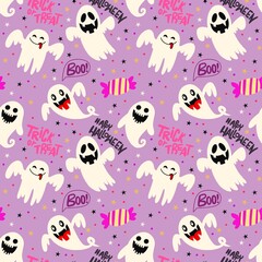 Halloween seamless pattern - creepy pumpkin lanterns with scary faces, traditional holiday halloween symbols ,seamless texture