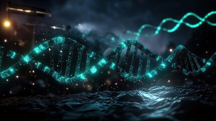 Dna helix in motion laboratory scientific visualization dark environment close-up genetic research concept