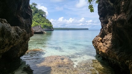 Fototapeta premium Calm waters and scenic caves tropical paradise nature photography coastal serenity eye-level view tranquility