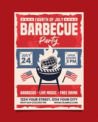 4th of July Barbecue  party vertical flyer, independence day bbq invitation poster vector template design