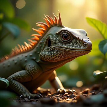Close-Up of a Colorful Sanda Lizard in a Jungle Setting