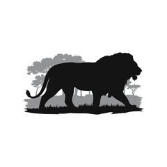 Lion Silhouette in African Savanna Landscape