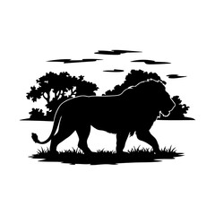 Lion Silhouette in African Savanna Landscape