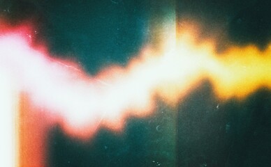 Abstract orange blue green color gradients shape grainy background, light leaks dust scratches noise photo overlay background, film grain textures, digital noise, warm orange light leaks filter.