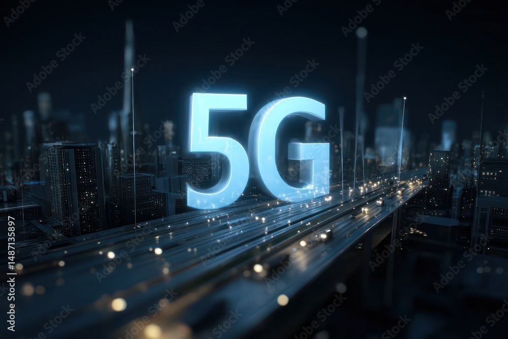Poster 5g-enabled smart city, integrating connected devices for optimal communication and performance.