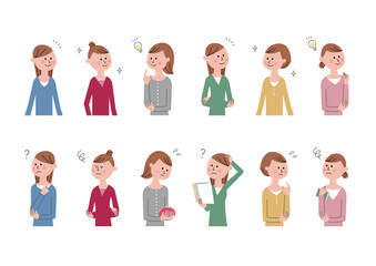 Fototapeta premium ポジティブな表情とネガティブな表情の女性 , 上半身セット