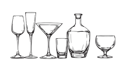 Polished Crystal Glassware line art capturing beauty in glass shapes
