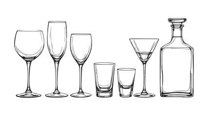 Polished Crystal Glassware line art illustration showing elegant detailed design