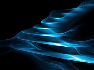 Fototapeta premium Abstract background with a dark floor and blue light beams. Glowing lines in the shape of an illuminated staircase on a black wall, a futuristic modern scene for a design or presentation stage 