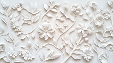 Ornate white floral relief design pattern.