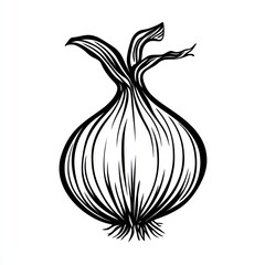 A detailed illustration of a single onion in black and white