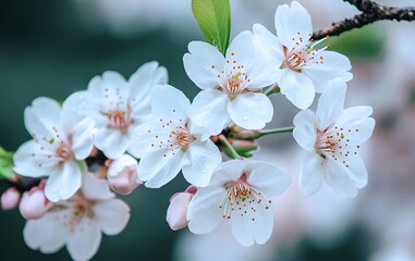 Obraz premium These beautiful sakura flowers, with their intricate petal arrangements and soft, enchanting colors, evoke a sense of tranquility and the fleeting beauty of springtime.