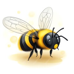 Cartoon bee illustration, yellow and black stripes, large eyes