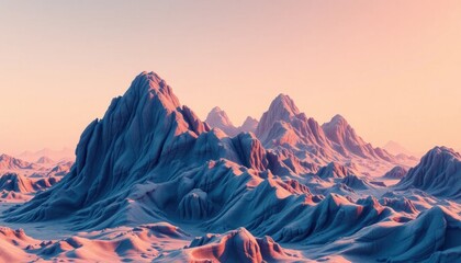 Surreal pastel mountain landscape at dawn, scenic panorama background