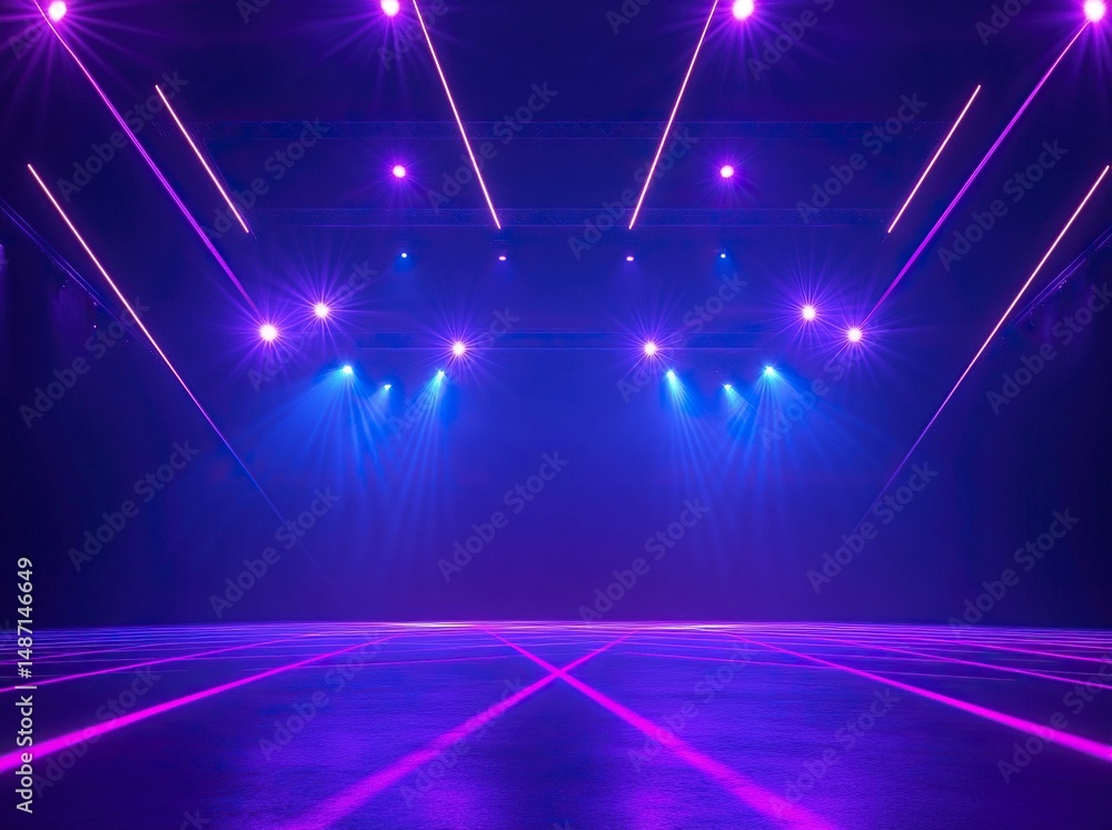 Poster abstract dark background with glowing lines and lights, a modern, minimal design for a studio room o