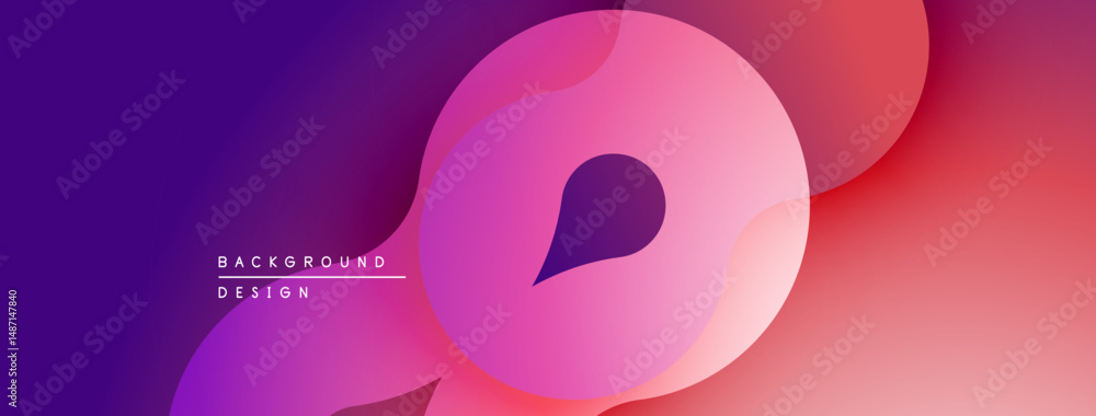 Aufkleber Abstract gradient shapes overlap, creating vibrant visual effect. Soft curves dominate composition, blending purple, pink, orange hues.