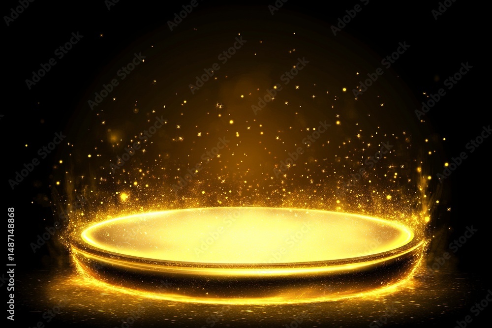 Aufkleber abstract yellow glowing podium background for product presentation with light effects, vector illust