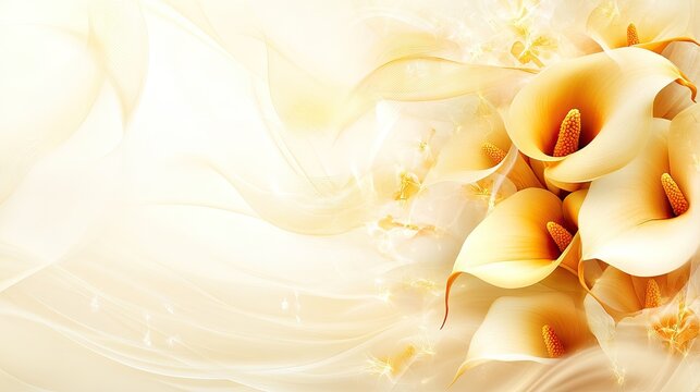 Elegant pale yellow flowers on flowing fabric backdrop.