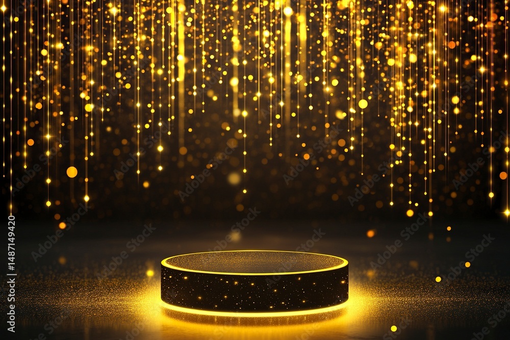 Aufkleber abstract yellow glowing podium background for product presentation with light effects, vector illust