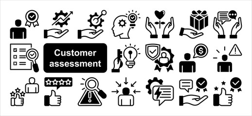 Customer assessment icon collection set. Containing service, feedback, satisfaction, survey, evaluation, quality, experience icon. Simple flat vector illustration.