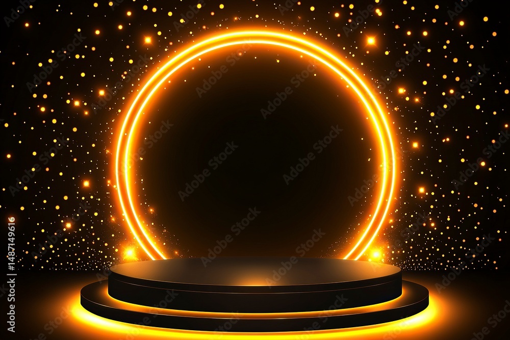 Aufkleber abstract yellow glowing podium background for product presentation with light effects, vector illust