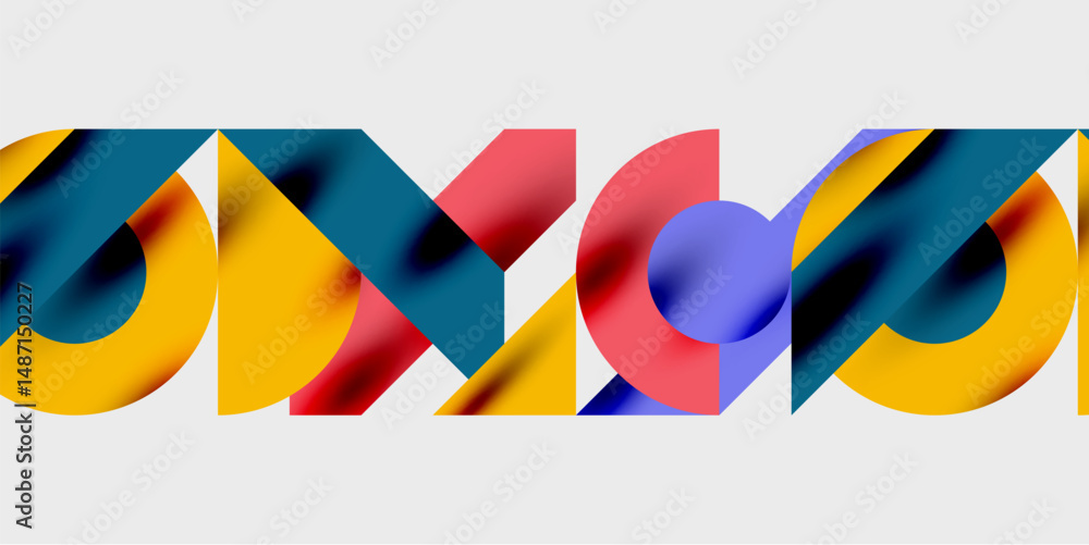 Poster abstract shapes overlap, creating vibrant colorful design. geometric forms blend, offering modern ae