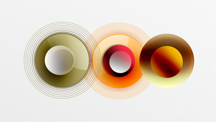 Abstract circles overlap, creating vibrant color gradients. Lines radiate outward from central points, forming dynamic visual effect.