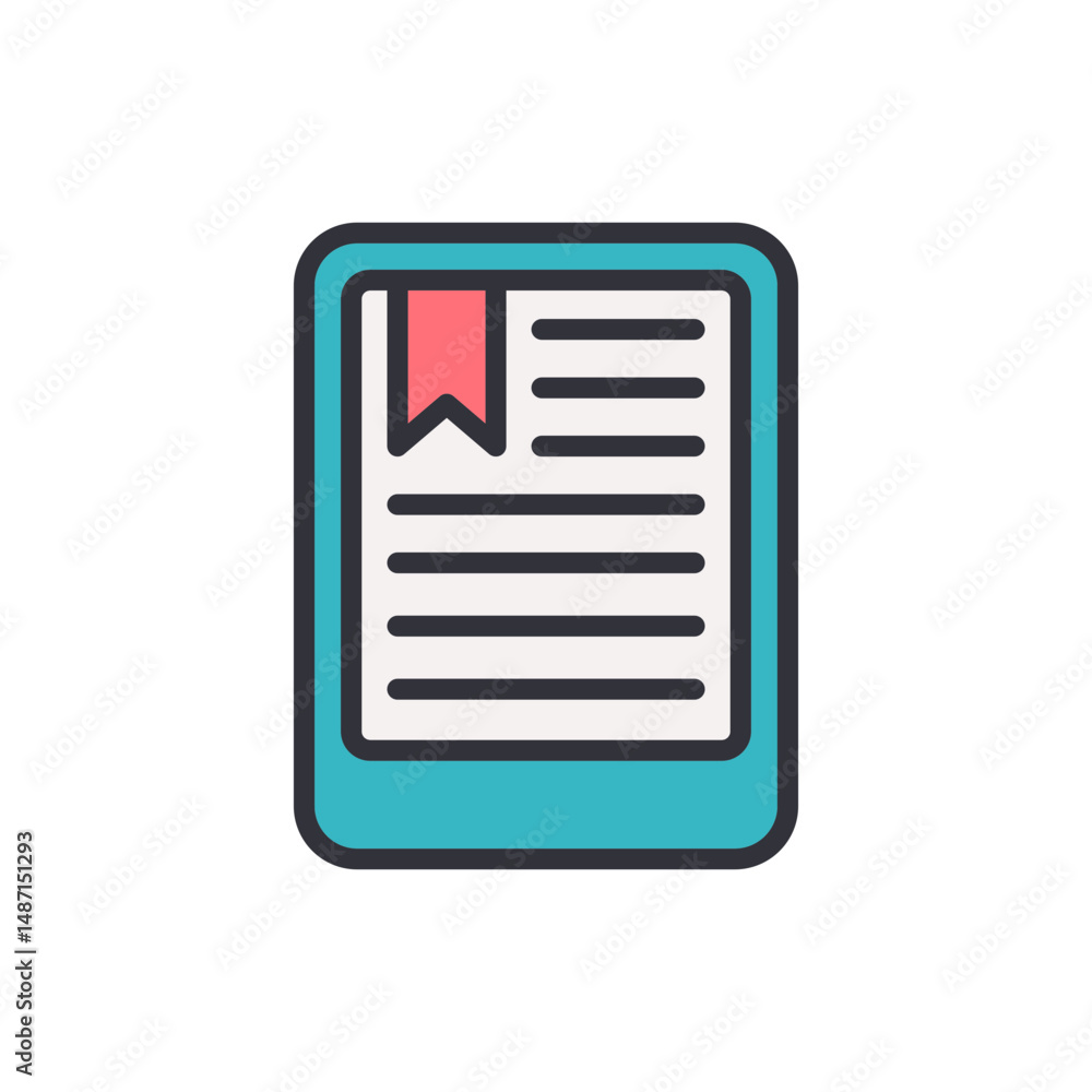 Poster stylized ebook reader with bookmark icon on a transparent display