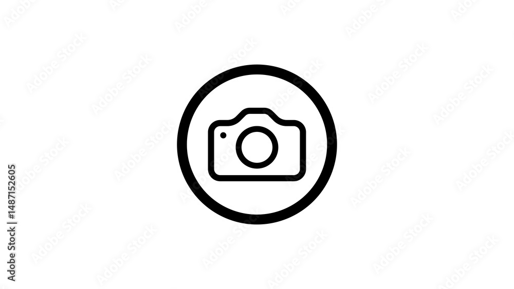 Poster simple and iconic camera icon within a circular frame representing photography and visual media in d