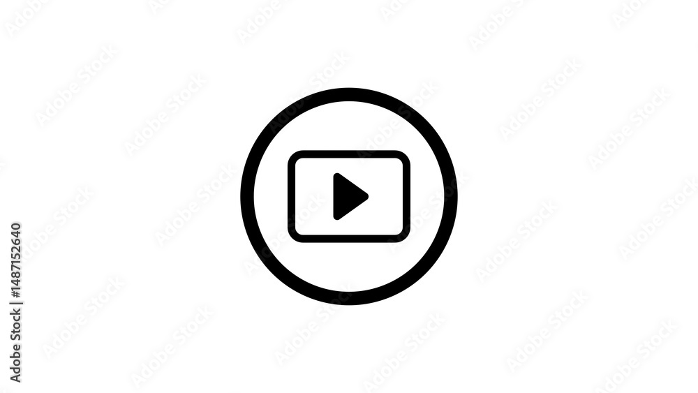 Poster minimalist video playback icon within a circle representing media player controls and online streami